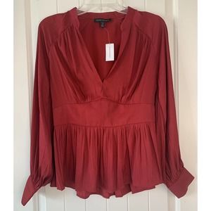 NWT Banana Republic Petite Peplum Top Blouse Shirt Long Sleeves P Med Red Star